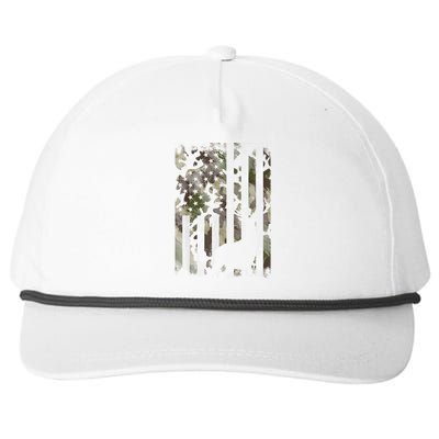 Patriotic Camo American Flag Deer Hunter Hunting Gift Snapback Five-Panel Rope Hat