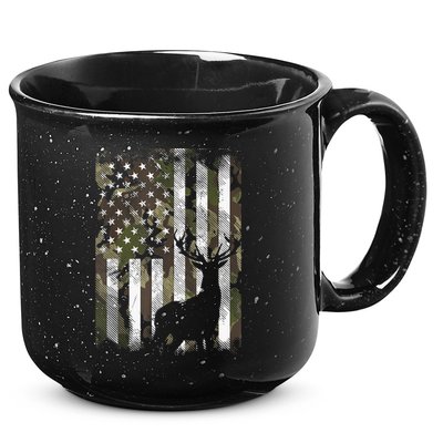 Patriotic Camo American Flag Deer Hunter Hunting Gift 15oz Campfire Ceramic Mug