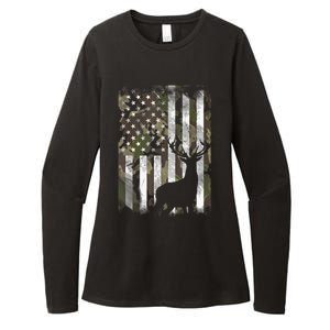 Patriotic Camo American Flag Deer Hunter Hunting Gift Womens CVC Long Sleeve Shirt