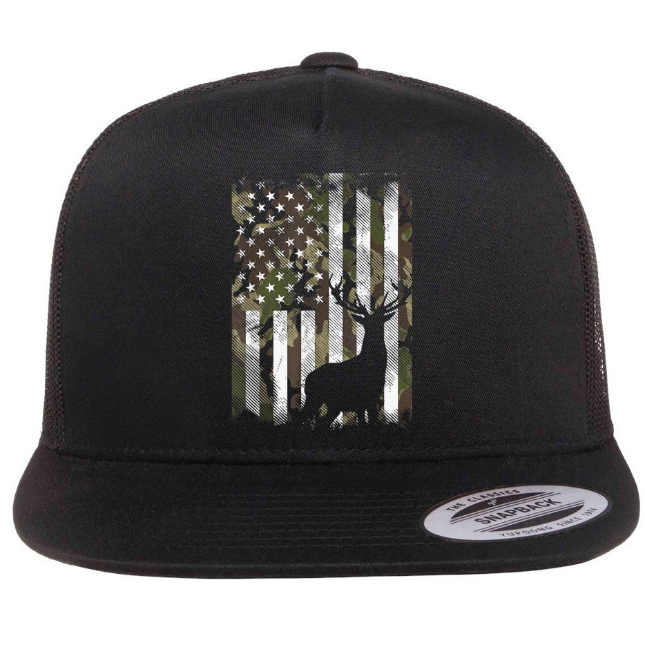 Patriotic Camo American Flag Deer Hunter Hunting Gift Flat Bill Trucker Hat