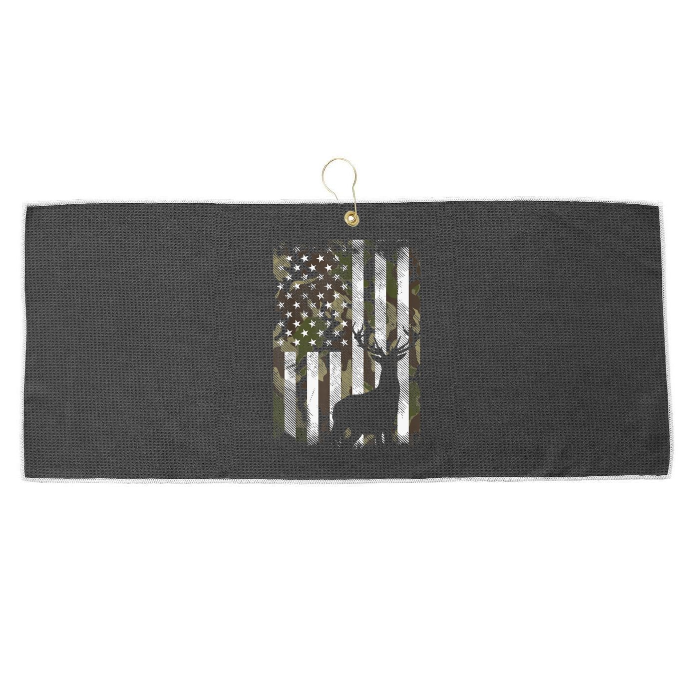 Patriotic Camo American Flag Deer Hunter Hunting Gift Large Microfiber Waffle Golf Towel