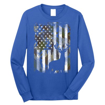 Patriotic Camo American Flag Deer Hunter Hunting Gift Long Sleeve Shirt