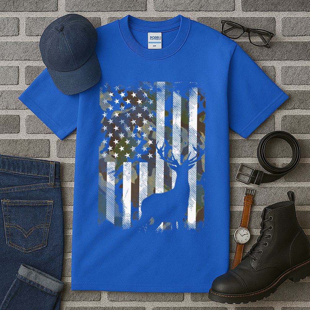 Patriotic Camo American Flag Deer Hunter Hunting Gift Tall T-Shirt