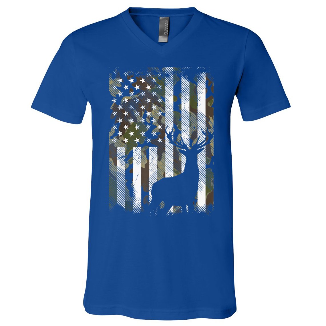 Patriotic Camo American Flag Deer Hunter Hunting Gift V-Neck T-Shirt