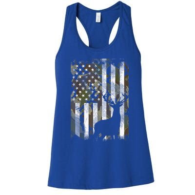 Patriotic Camo American Flag Deer Hunter Hunting Gift Women's Racerback Tank