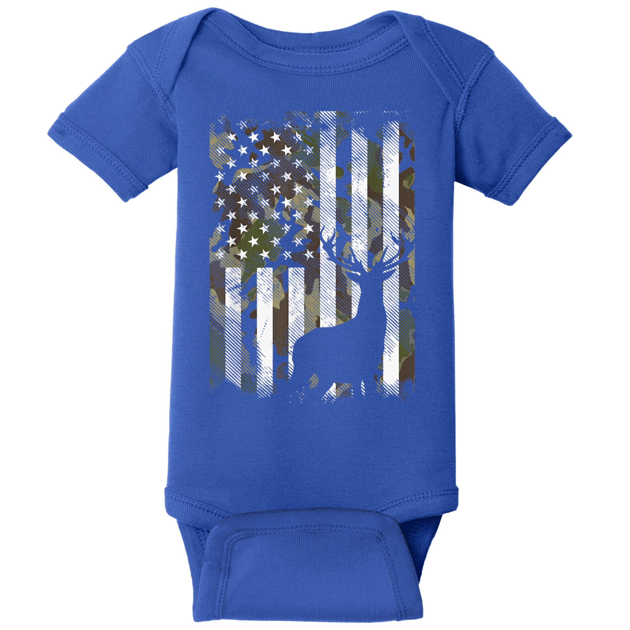 Patriotic Camo American Flag Deer Hunter Hunting Gift Baby Bodysuit