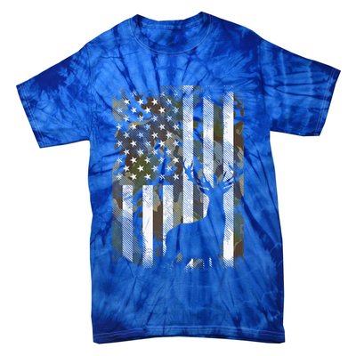 Patriotic Camo American Flag Deer Hunter Hunting Gift Tie-Dye T-Shirt