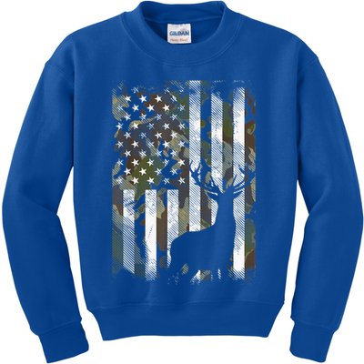 Patriotic Camo American Flag Deer Hunter Hunting Gift Kids Sweatshirt
