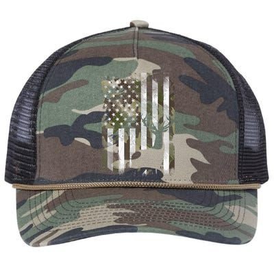 Patriotic Camo American Flag Deer Hunter Hunting Gift Retro Rope Trucker Hat Cap