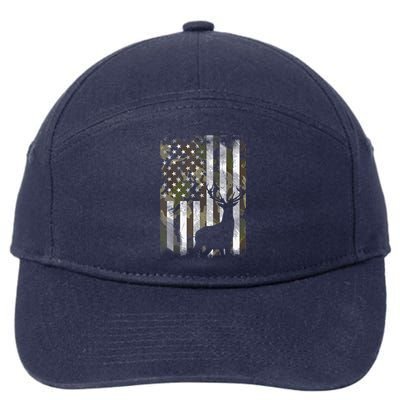 Patriotic Camo American Flag Deer Hunter Hunting Gift 7-Panel Snapback Hat