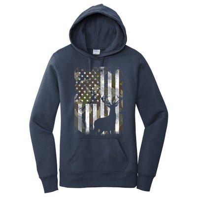 Patriotic Camo American Flag Deer Hunter Hunting Gift Women's Pullover Hoodie