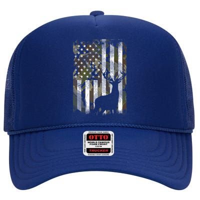 Patriotic Camo American Flag Deer Hunter Hunting Gift High Crown Mesh Back Trucker Hat