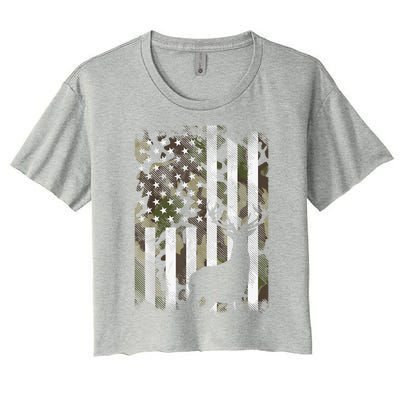 Patriotic Camo American Flag Deer Hunter Hunting Gift Women's Crop Top Tee