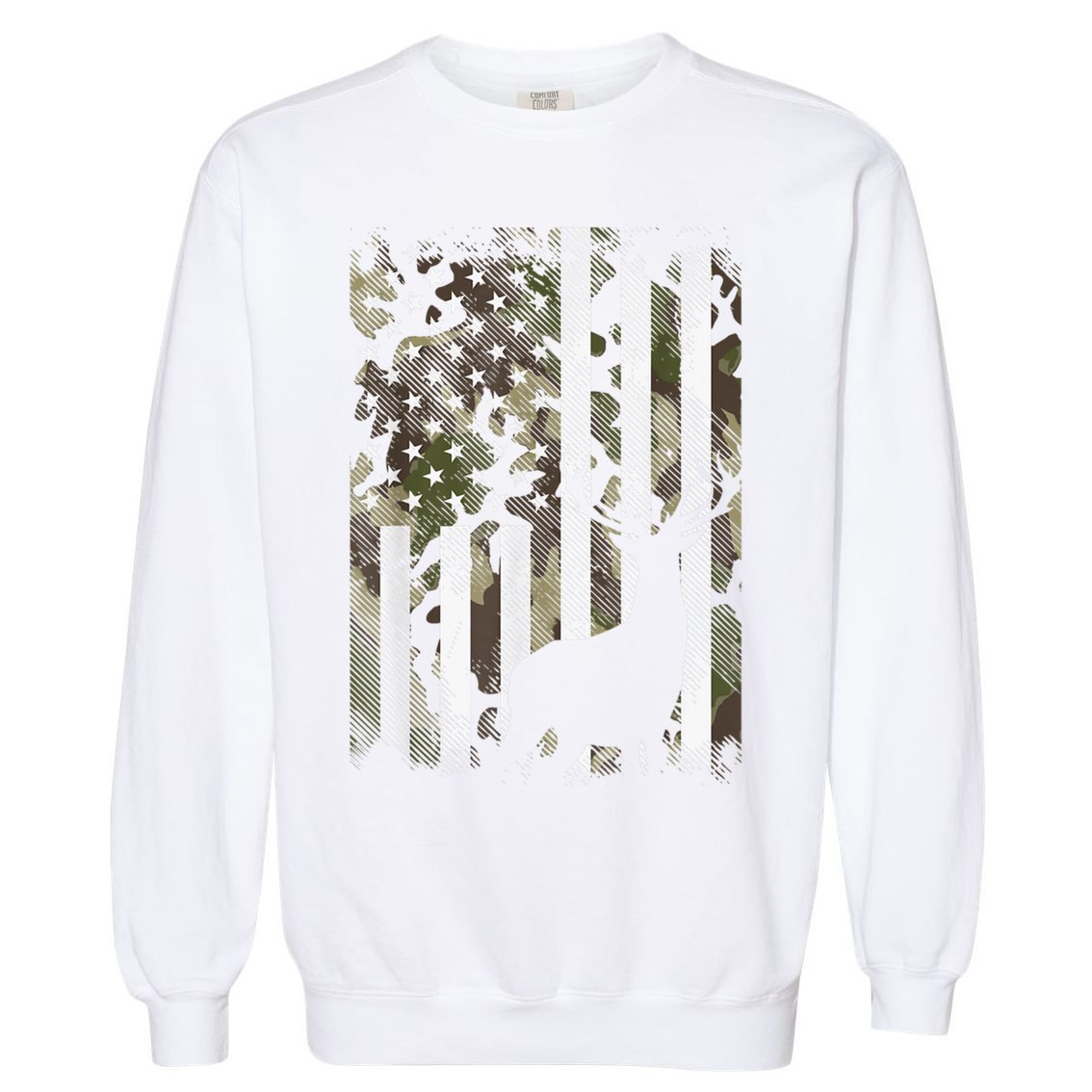 Patriotic Camo American Flag Deer Hunter Hunting Gift Garment-Dyed Sweatshirt
