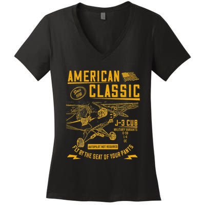Piper Cub Airplane An American Classic Women's V-Neck T-Shirt
