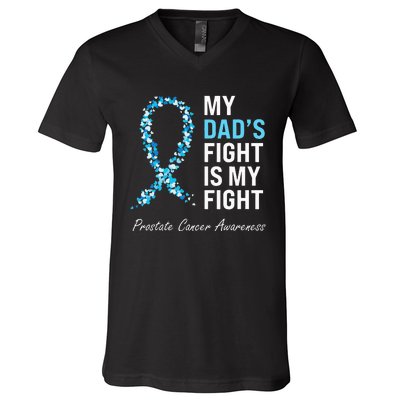 Prostate Cancer Awareness Light Blue Ribbon Dad Survivor V-Neck T-Shirt