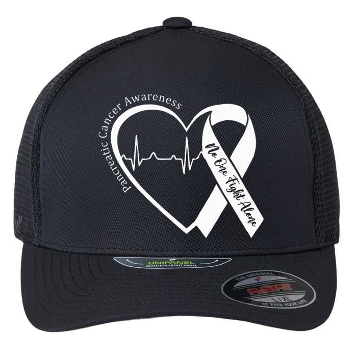 Pancreatic Cancer Awareness Heart Purple Ribbon Support Flexfit Unipanel Trucker Cap