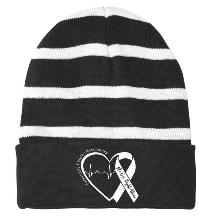 Pancreatic Cancer Awareness Heart Purple Ribbon Support Striped Beanie with Solid Band