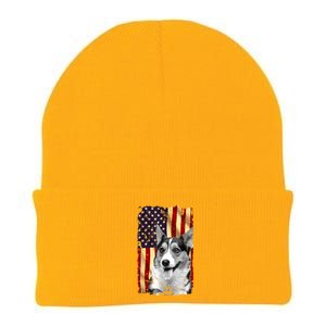 Patriotic Corgi American Flag July 4th Dog Lover Knit Cap Winter Beanie