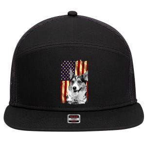 Patriotic Corgi American Flag July 4th Dog Lover 7 Panel Mesh Trucker Snapback Hat