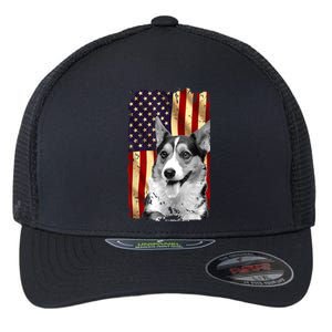 Patriotic Corgi American Flag July 4th Dog Lover Flexfit Unipanel Trucker Cap