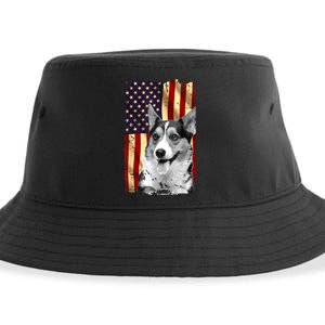 Patriotic Corgi American Flag July 4th Dog Lover Sustainable Bucket Hat