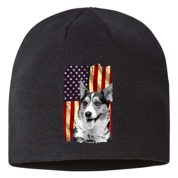 Patriotic Corgi American Flag July 4th Dog Lover Sustainable Beanie