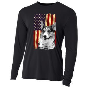 Patriotic Corgi American Flag July 4th Dog Lover Cooling Performance Long Sleeve Crew