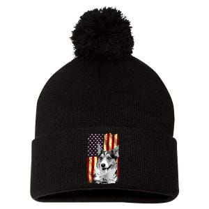 Patriotic Corgi American Flag July 4th Dog Lover Pom Pom 12in Knit Beanie