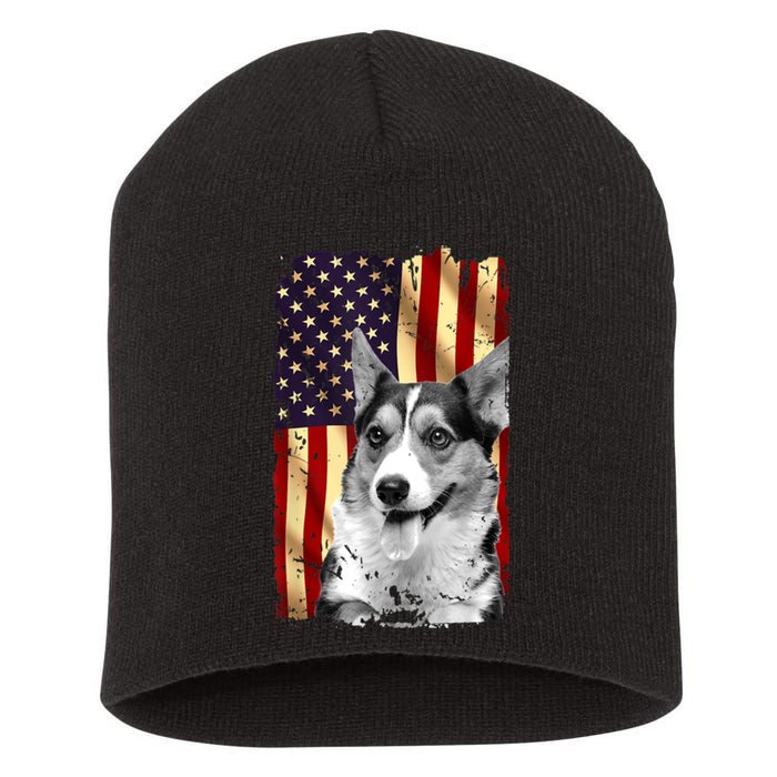 Patriotic Corgi American Flag July 4th Dog Lover Short Acrylic Beanie