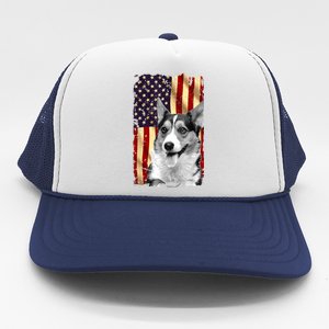 Patriotic Corgi American Flag July 4th Dog Lover Trucker Hat