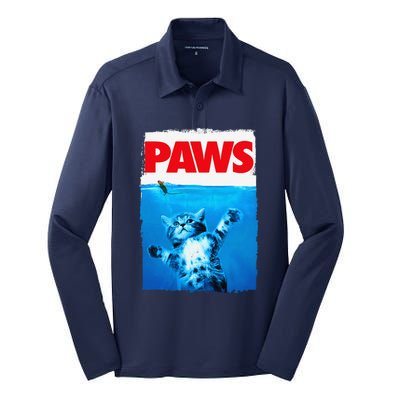 Paws Cat And Mouse Top Cute Funny Cat Lover Parody Silk Touch Performance Long Sleeve Polo