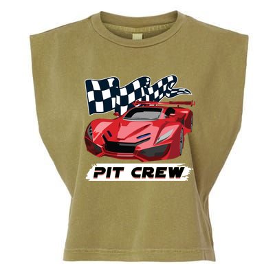 Pit Crew Auto Mechanics Checkered Flags Flaming Racing Car Gift Garment-Dyed Women's Muscle Tee