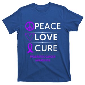 Pancreatic Cancer Awareness Peace Love Cure Purple Ribbon Gift T-Shirt