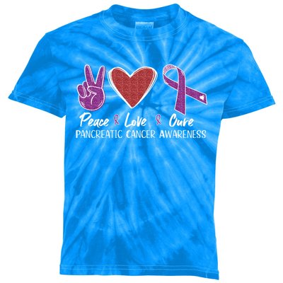 Pancreatic Cancer Awareness Peace Love Cure Ribbon Gift Kids Tie-Dye T-Shirt