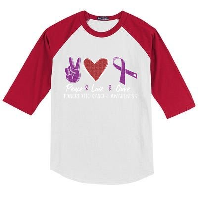 Pancreatic Cancer Awareness Peace Love Cure Ribbon Gift Kids Colorblock Raglan Jersey