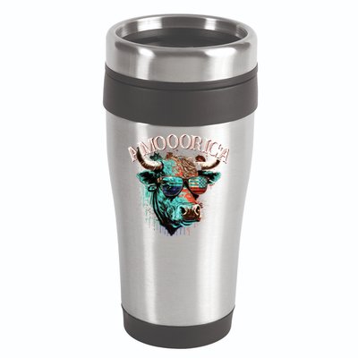 Patriotic Cow American Flag Bull 4th Of July Dairy Farmer Funny Gift 16oz Travel Tumbler