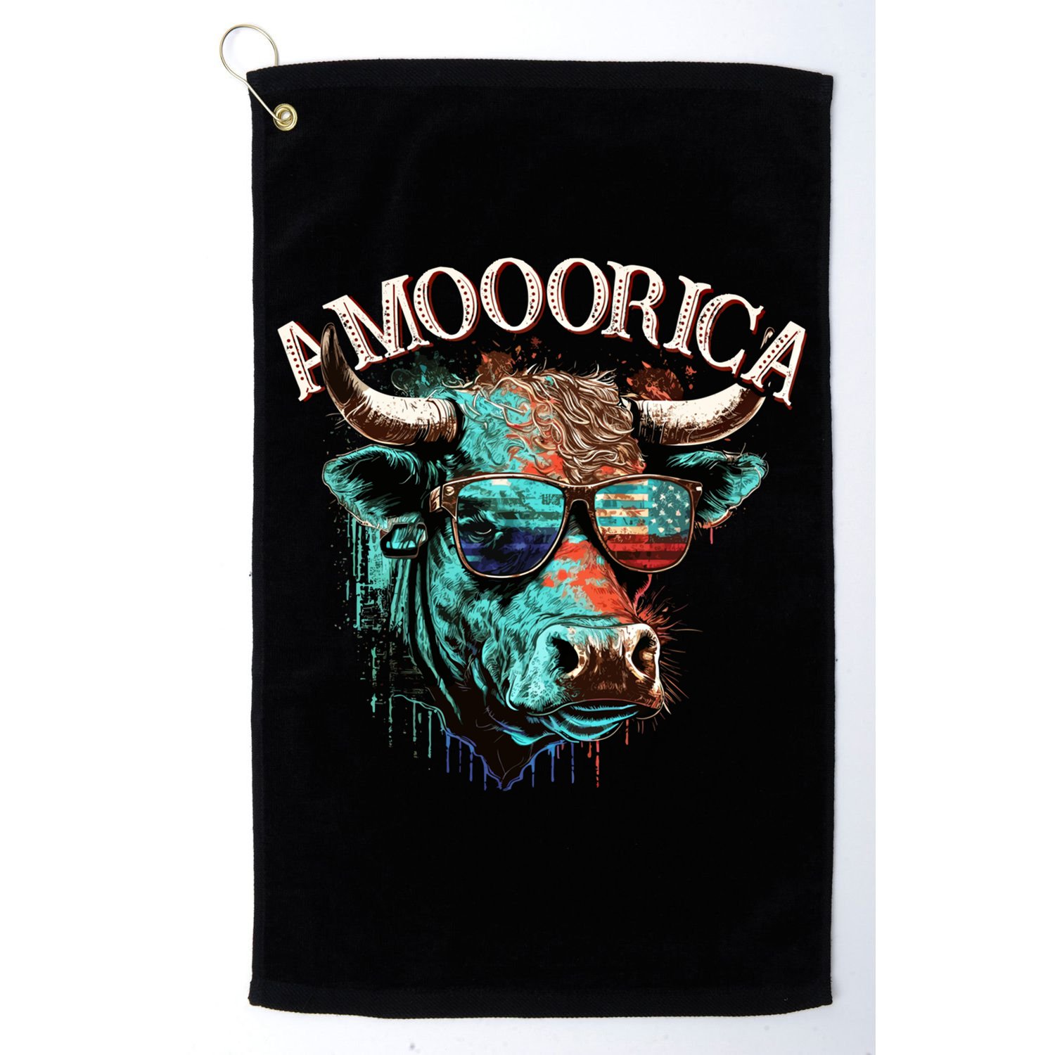 Patriotic Cow American Flag Bull 4th Of July Dairy Farmer Funny Gift Golf Towel