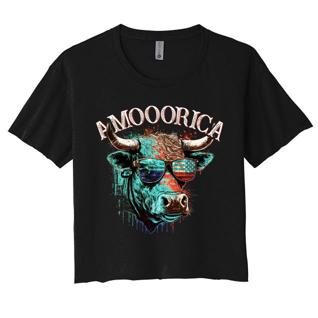 Patriotic Cow American Flag Bull 4th Of July Dairy Farmer Funny Gift Crop Top