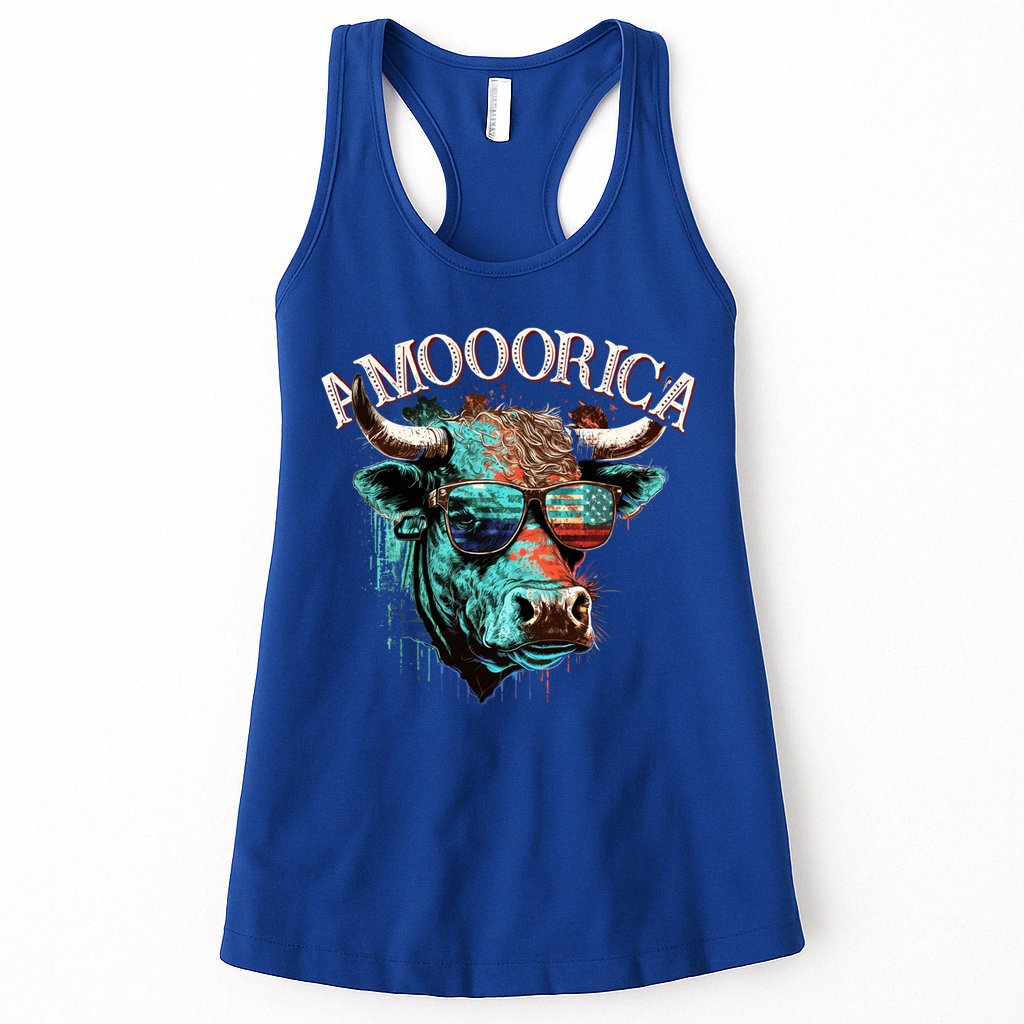 Patriotic Cow American Flag Bull 4th Of July Dairy Farmer Funny Gift Womens Tank Top