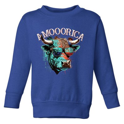 Patriotic Cow American Flag Bull 4th Of July Dairy Farmer Funny Gift Toddler Sweatshirt