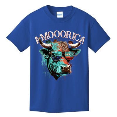 Patriotic Cow American Flag Bull 4th Of July Dairy Farmer Funny Gift Kids T-Shirt