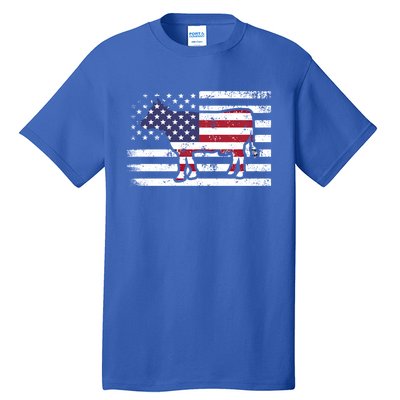 Patriotic Cow American Flag Funny 4th Of July Cow Us Flag Gift Tall T-Shirt