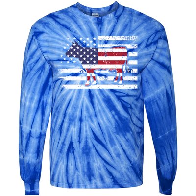 Patriotic Cow American Flag Funny 4th Of July Cow Us Flag Gift Tie-Dye Long Sleeve Shirt