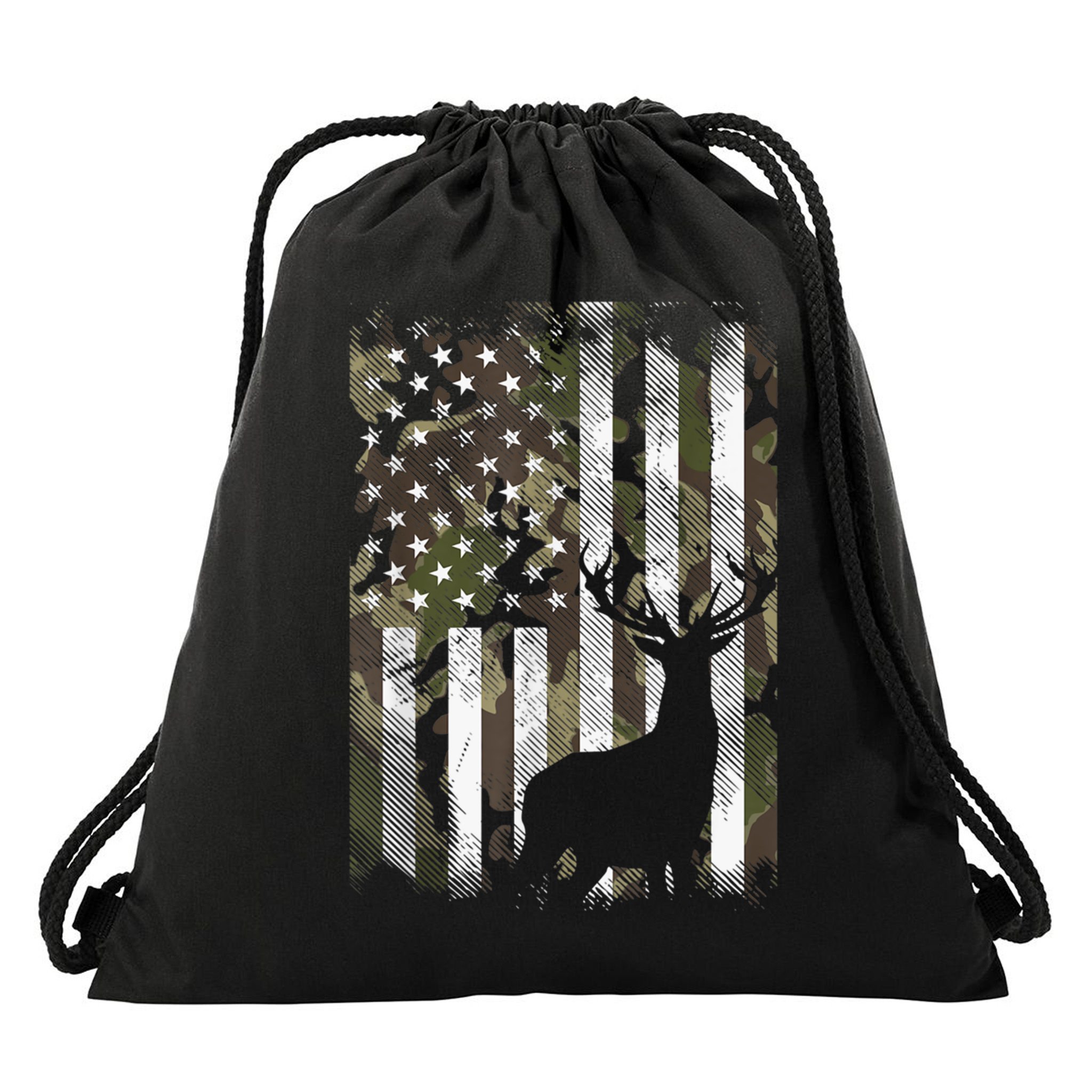 Patriotic Camo American Flag Deer Hunter Hunting Cute Gift Drawstring Bag