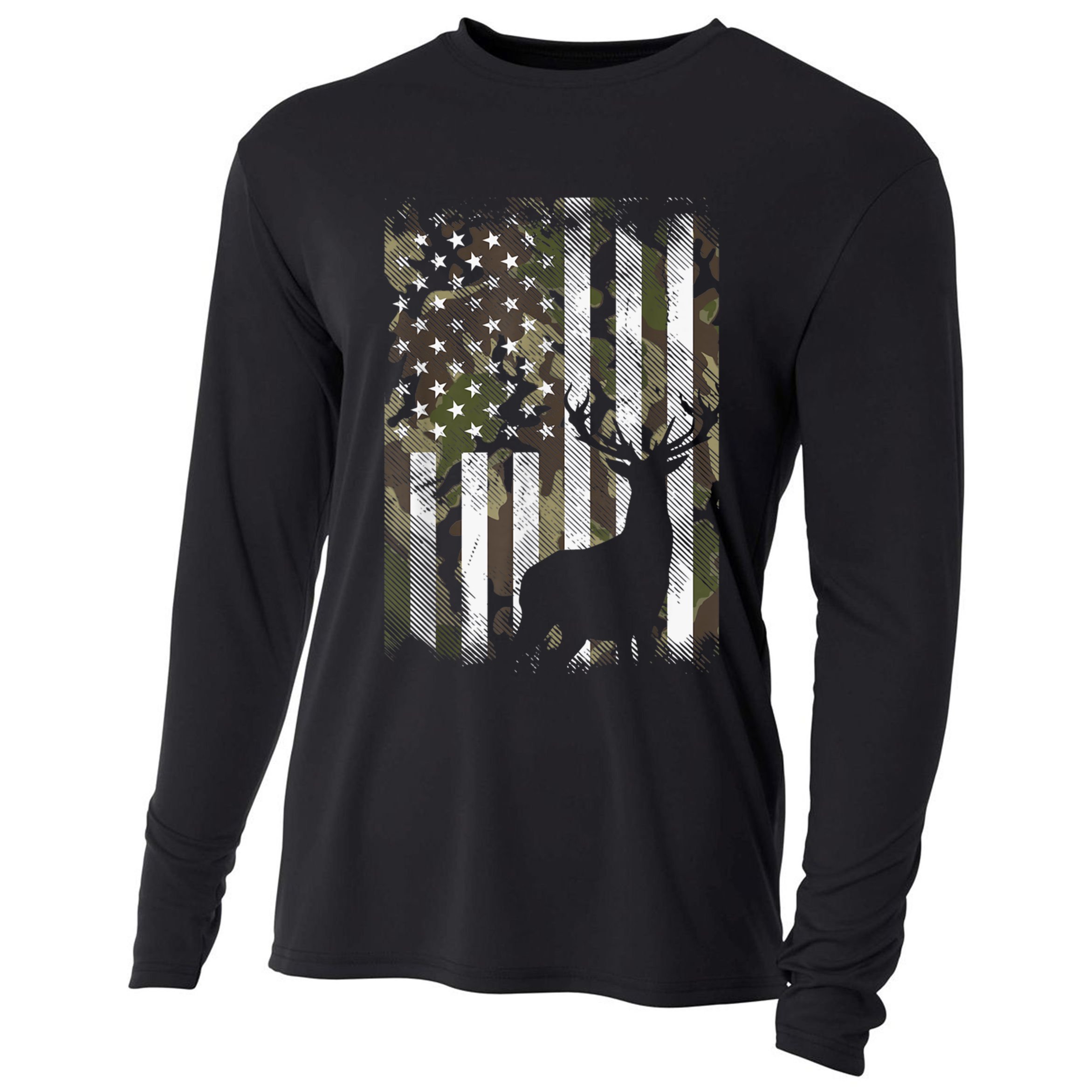 Patriotic Camo American Flag Deer Hunter Hunting Cute Gift Cooling Performance Long Sleeve Crew