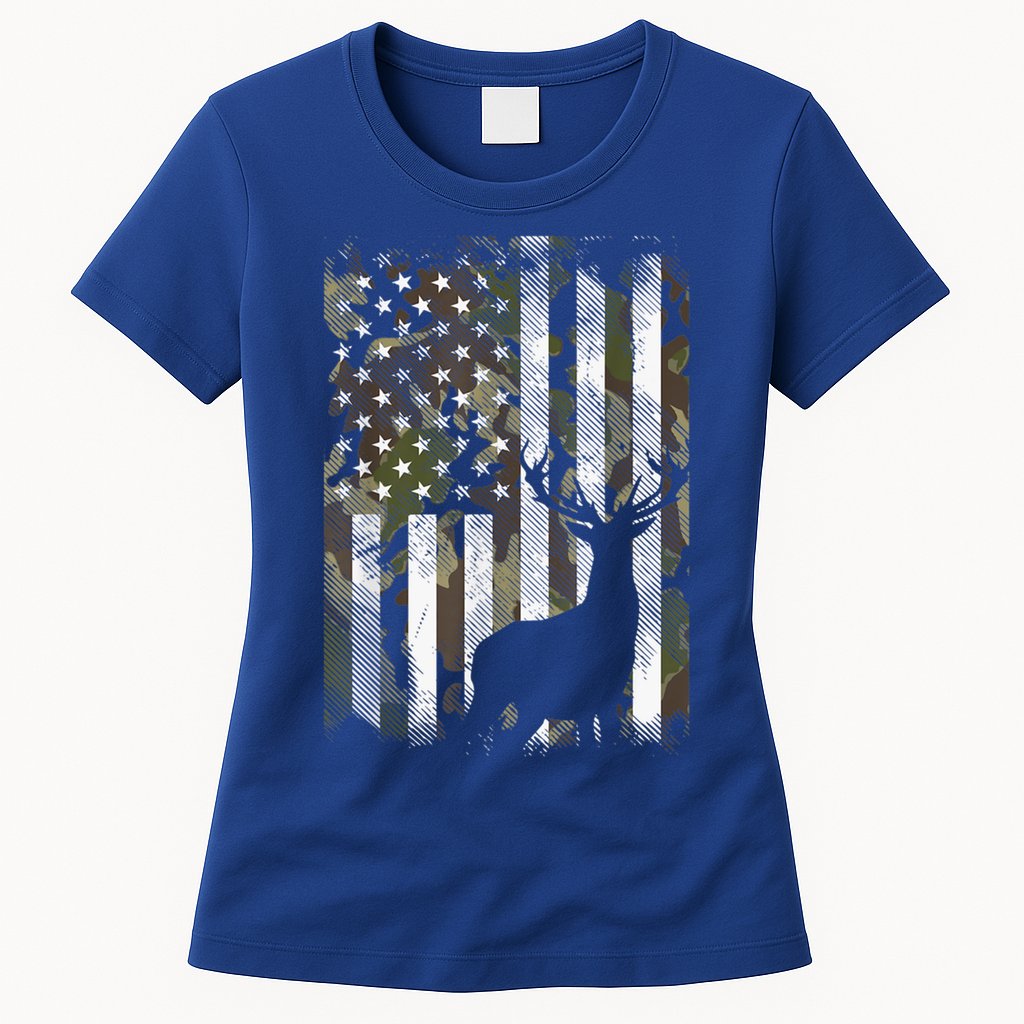 Patriotic Camo American Flag Deer Hunter Hunting Cute Gift Womens T-Shirt