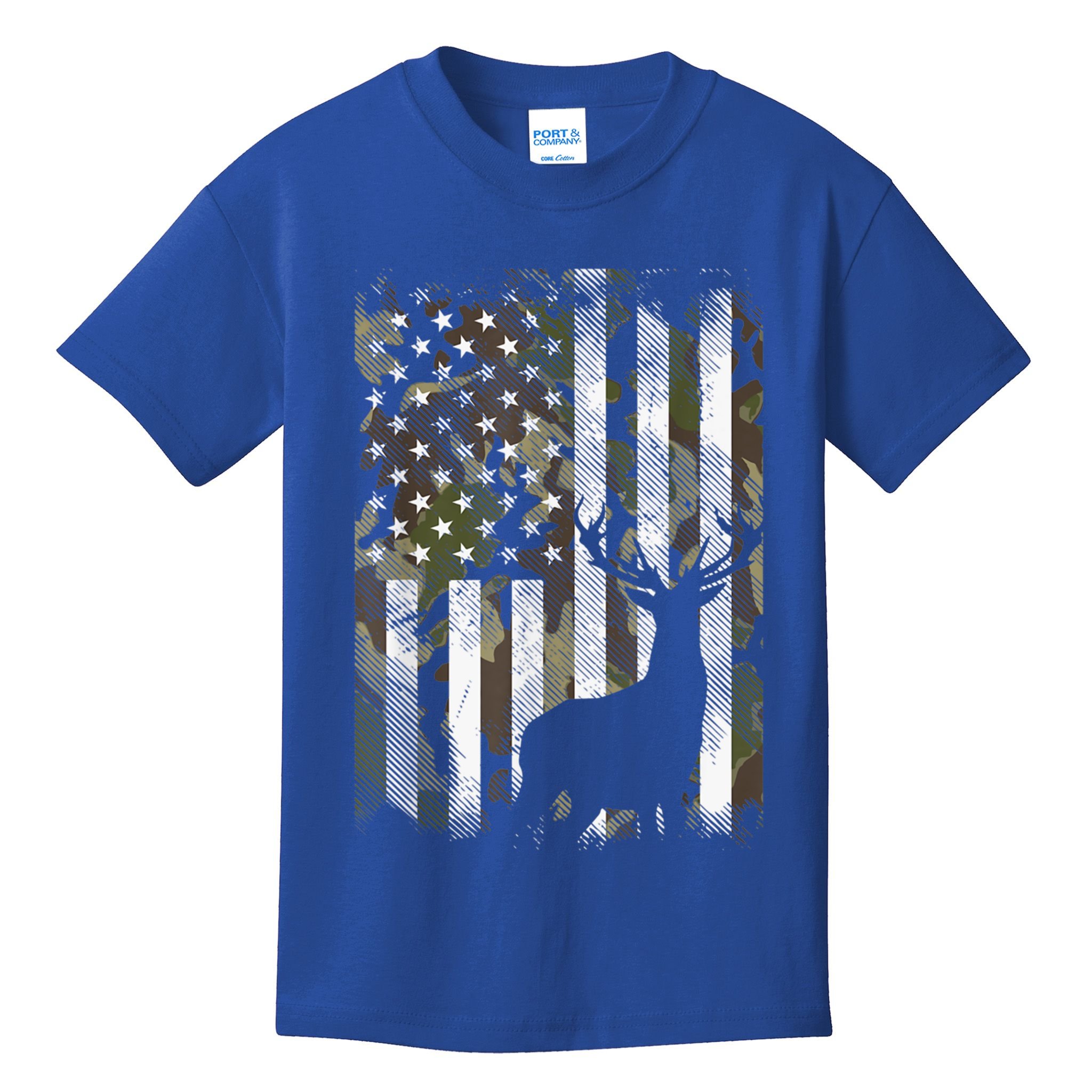 Patriotic Camo American Flag Deer Hunter Hunting Cute Gift Kids T-Shirt