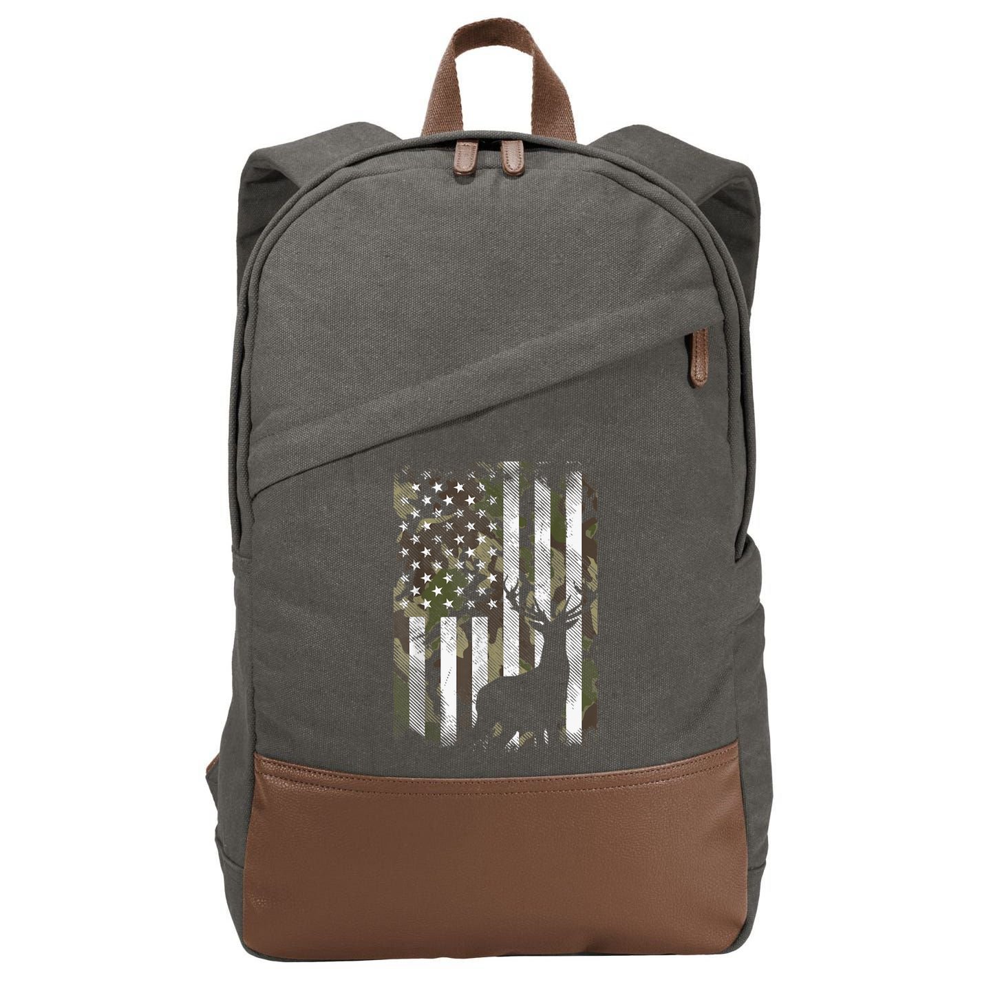 Patriotic Camo American Flag Deer Hunter Hunting Cute Gift Cotton Canvas Backpack