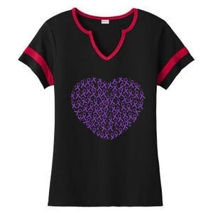 Pancreatic Cancer Awareness Purple Ribbon Heart Gift Support Ladies Halftime Notch Neck Tee